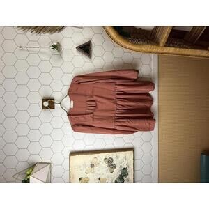 Altar'd State Rust Long Sleeve Square Neck Peplum Blouse - Size - Medium